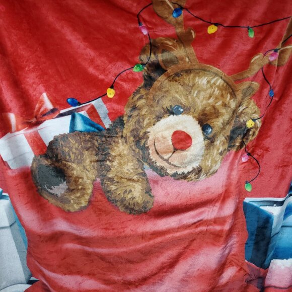 Lit Throw Red Super Soft & Comfy Teddy Bear Christmas Lights Light Up Thow New - Picture 5 of 8